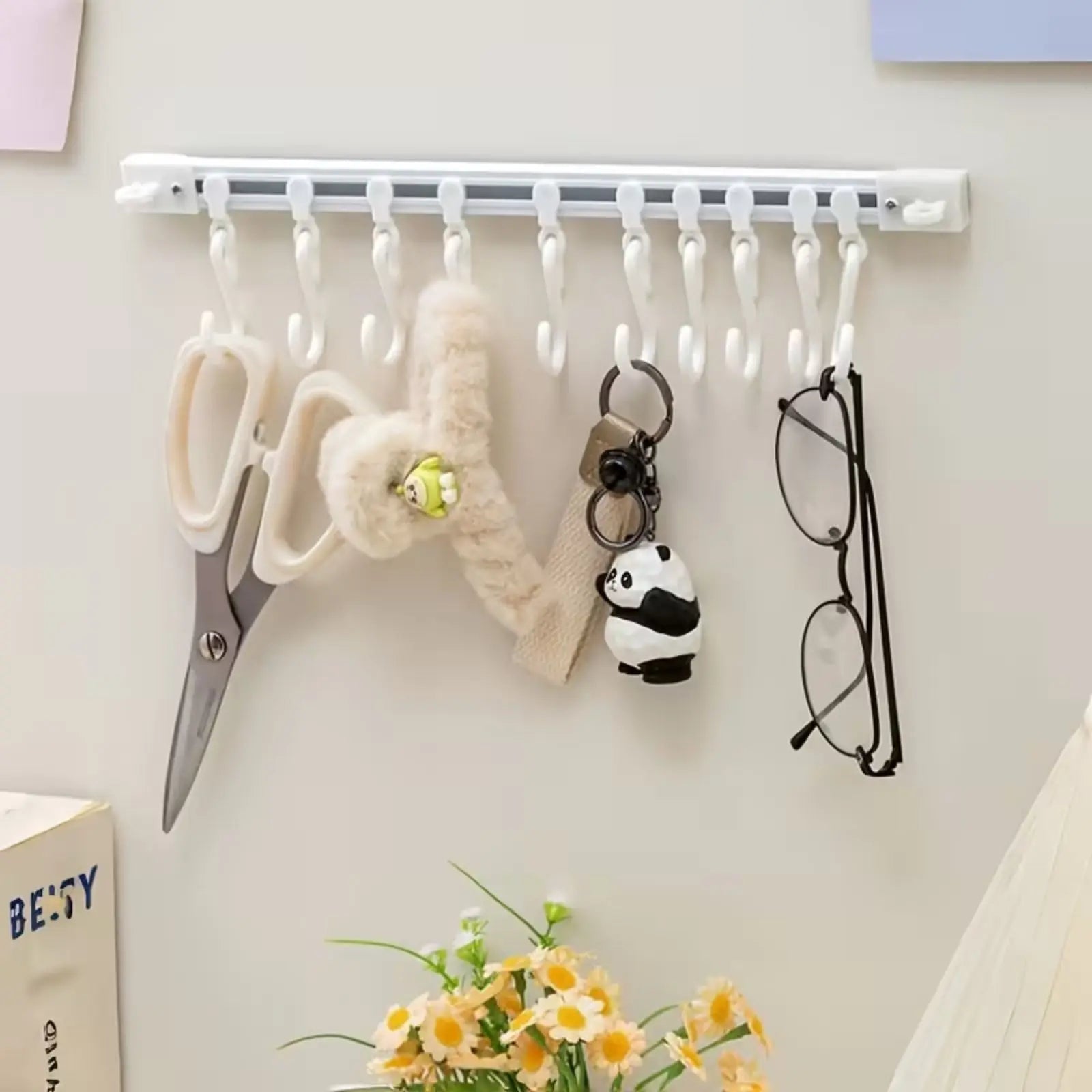 Multipurpose Sliding Hook Rail with 10 Adjustable Hooks