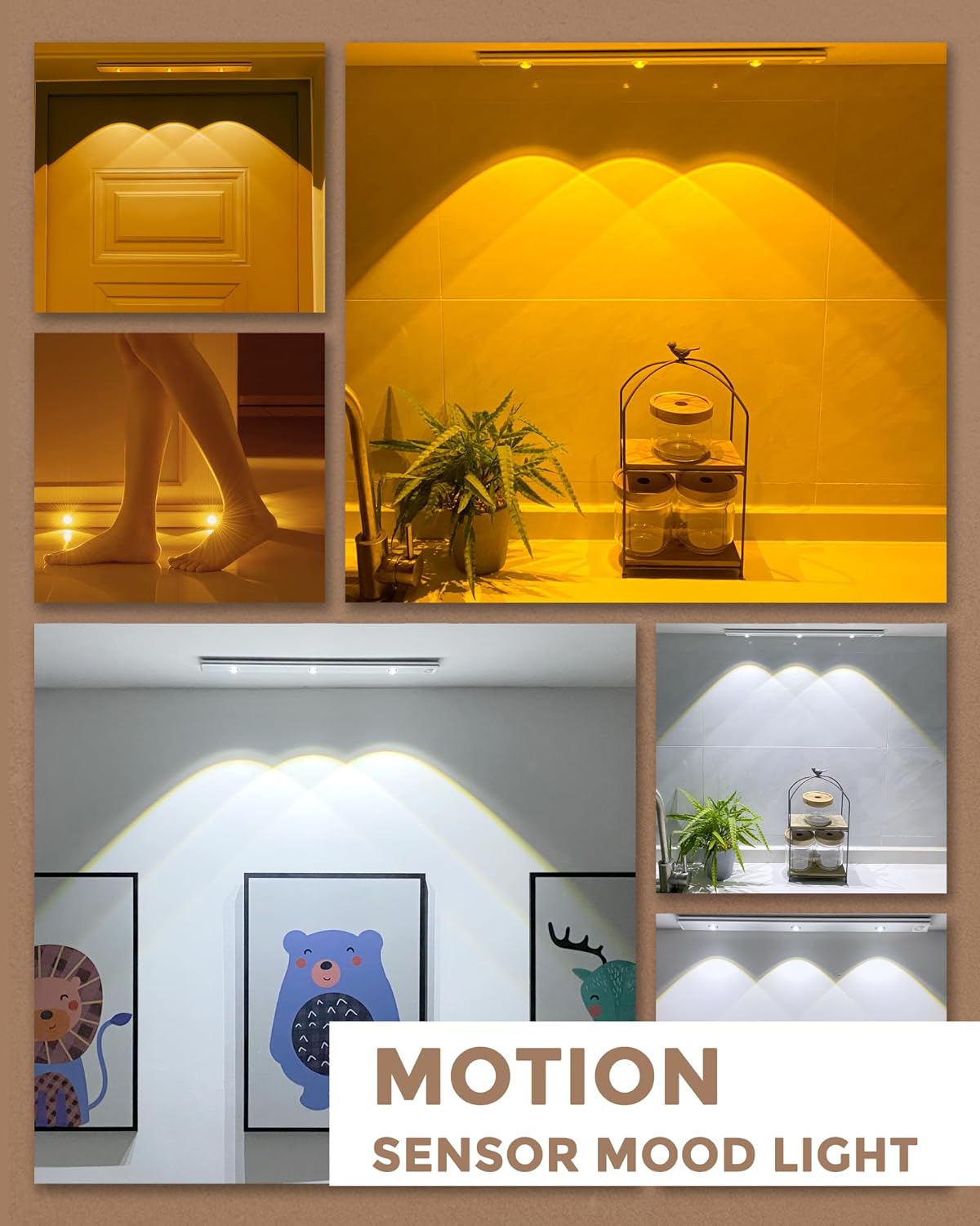 Motion Sensor LED Light Bar, 40cm Rechargeable, 3 Color Modes with Magnetic Install