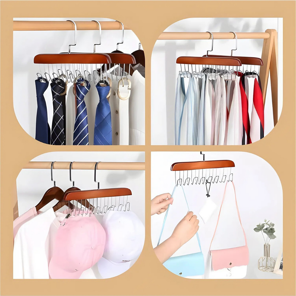 Space Saving 8 Hooks Wooden Hangers ( Pack of 2 Pcs )