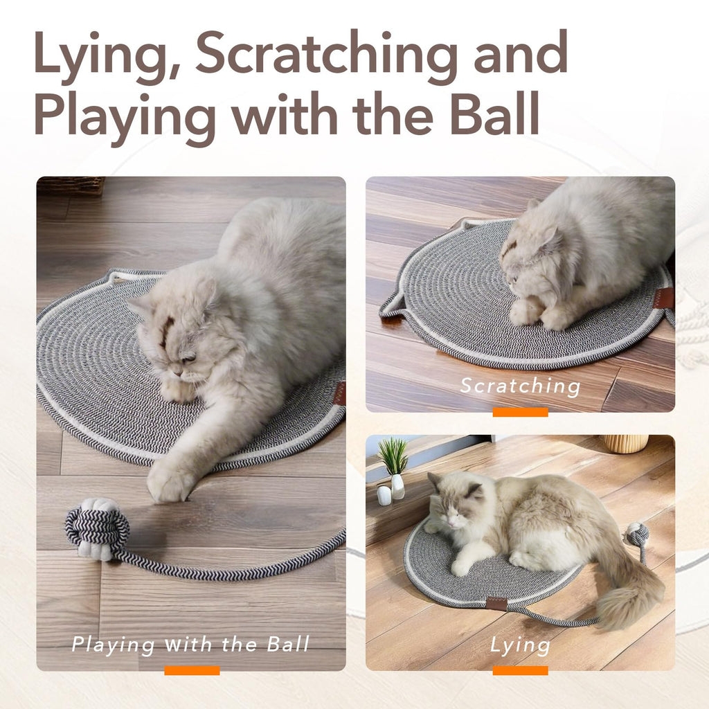 Cat scratch mat with interactive ball