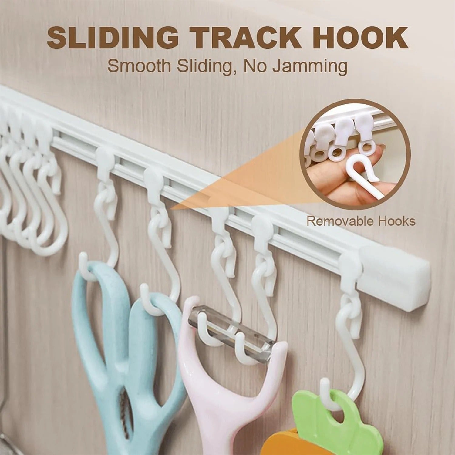 Multipurpose Sliding Hook Rail with 10 Adjustable Hooks