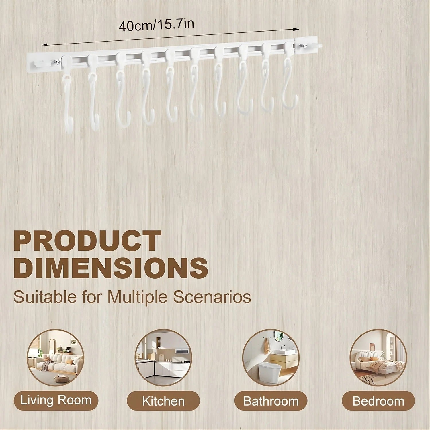 Multipurpose Sliding Hook Rail with 10 Adjustable Hooks